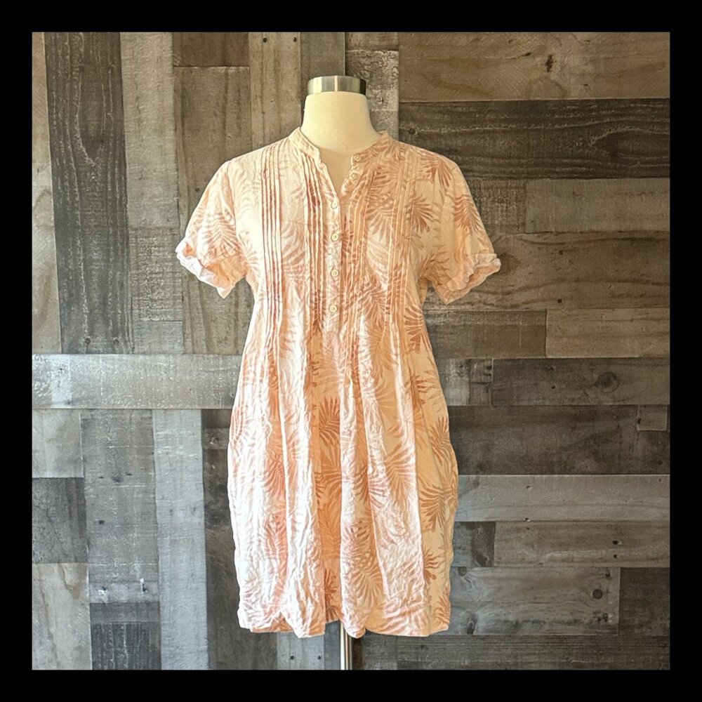 Faherty peach palm leaf dress small tropical beach resortwear California surf